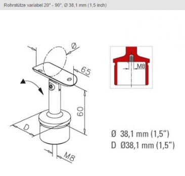 Preview: Rohrstuetze Modell 714 variabel 20-90° maße 38,1mm.JPG